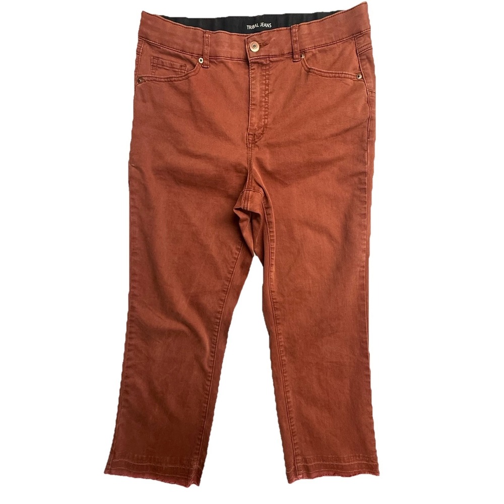 Tribal Jeans Cropped Pants Orange Stretch Raw Hem Mid Rise Womens 12